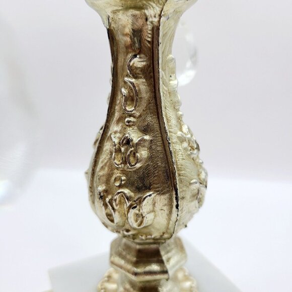 Vtg Dilly Candelabra 5 Arm Gold 12" Candle Stick Holder Marble Base W/ Crystals - Picture 3 of 15